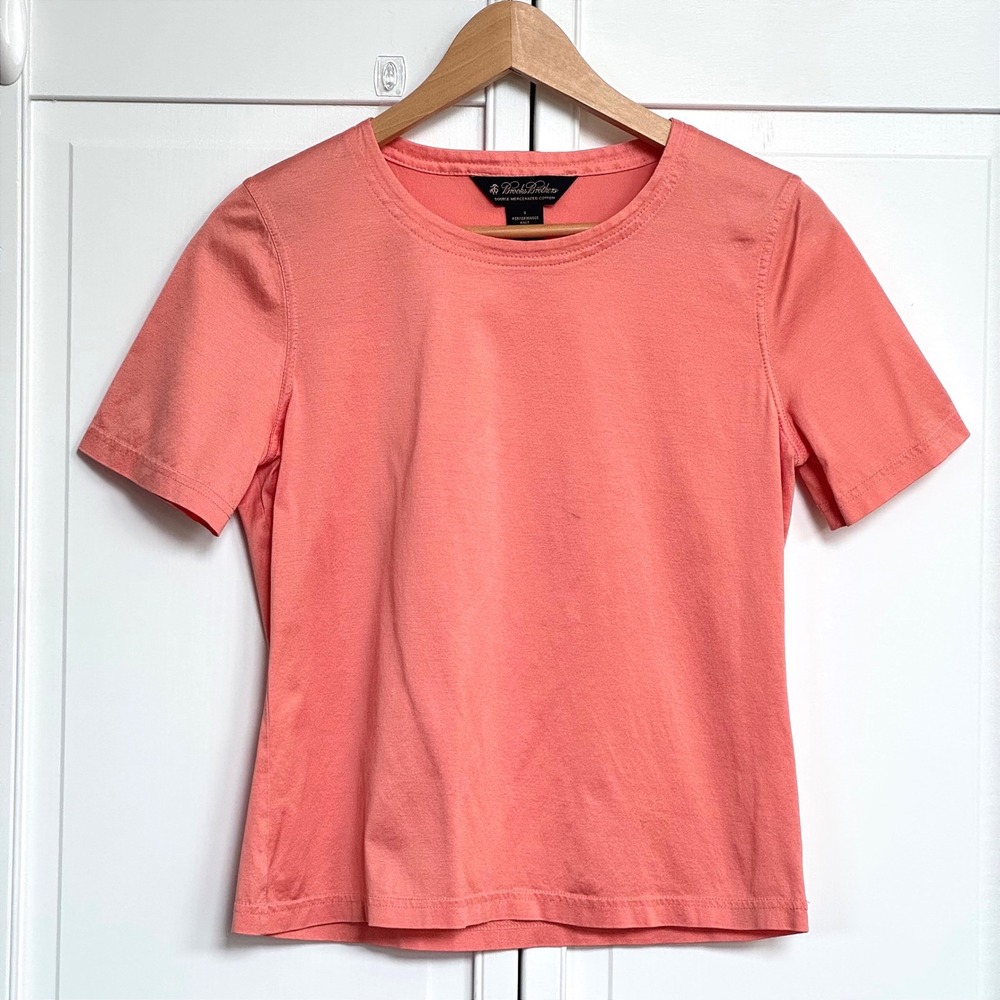 Brooks Brothers Womens Coral Performance knit 100% Cotton Crewneck Tee Small